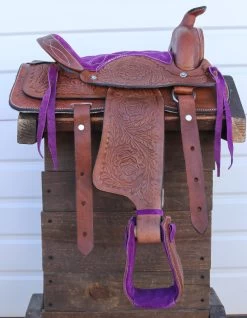10" Purple Pony Mini Horse Saddle Kids Pleasure Leather Western Saddle