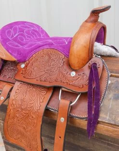 12" Purple Kids Youth Pleasure Western Saddle Tan Leather Mini Pony Youth Saddle -Western Harness Shop image 1117