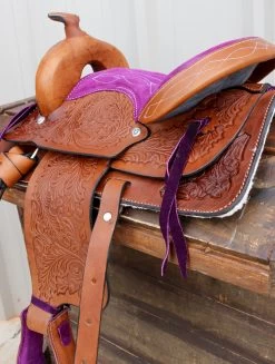 12" Purple Kids Youth Pleasure Western Saddle Tan Leather Mini Pony Youth Saddle -Western Harness Shop image 1120