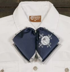 Blue Gray Mono Charro Flor Handmade Bowtie