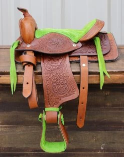 10" Lime Green Pony Western Kids Mini Horse Brown Saddle -Western Harness Shop image 1157