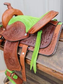 10" Lime Green Pony Western Kids Mini Horse Brown Saddle -Western Harness Shop image 1158