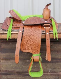 12" Brown Kid Pleasure Western Saddle Leather Mini Pony