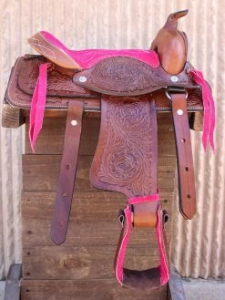 10" Pony Horse Saddle Kids Cowboy Cowgirl Leather Pink Western Saddle