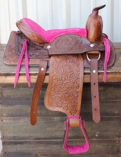 12" Kids Youth Pink Western Saddle Brown Leather Mini Pony Youth Saddle
