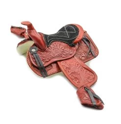 5" Burgundy Western Leather Saddle Mini Decoration Saddle Decor