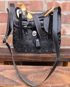 Charro Fuste Saddle Purse Leather Black Bolso