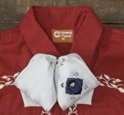 White Blue Mono Mexican Charro Flor Camisa Charra