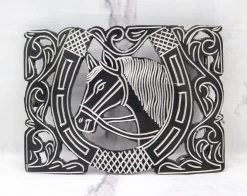 Charro Hebilla Handmade Pavonada Negra Horse Shoe Buckle