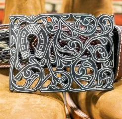 Hebilla Pavonada Negra Flor Buckle Buckle Black -Western Harness Shop image 174