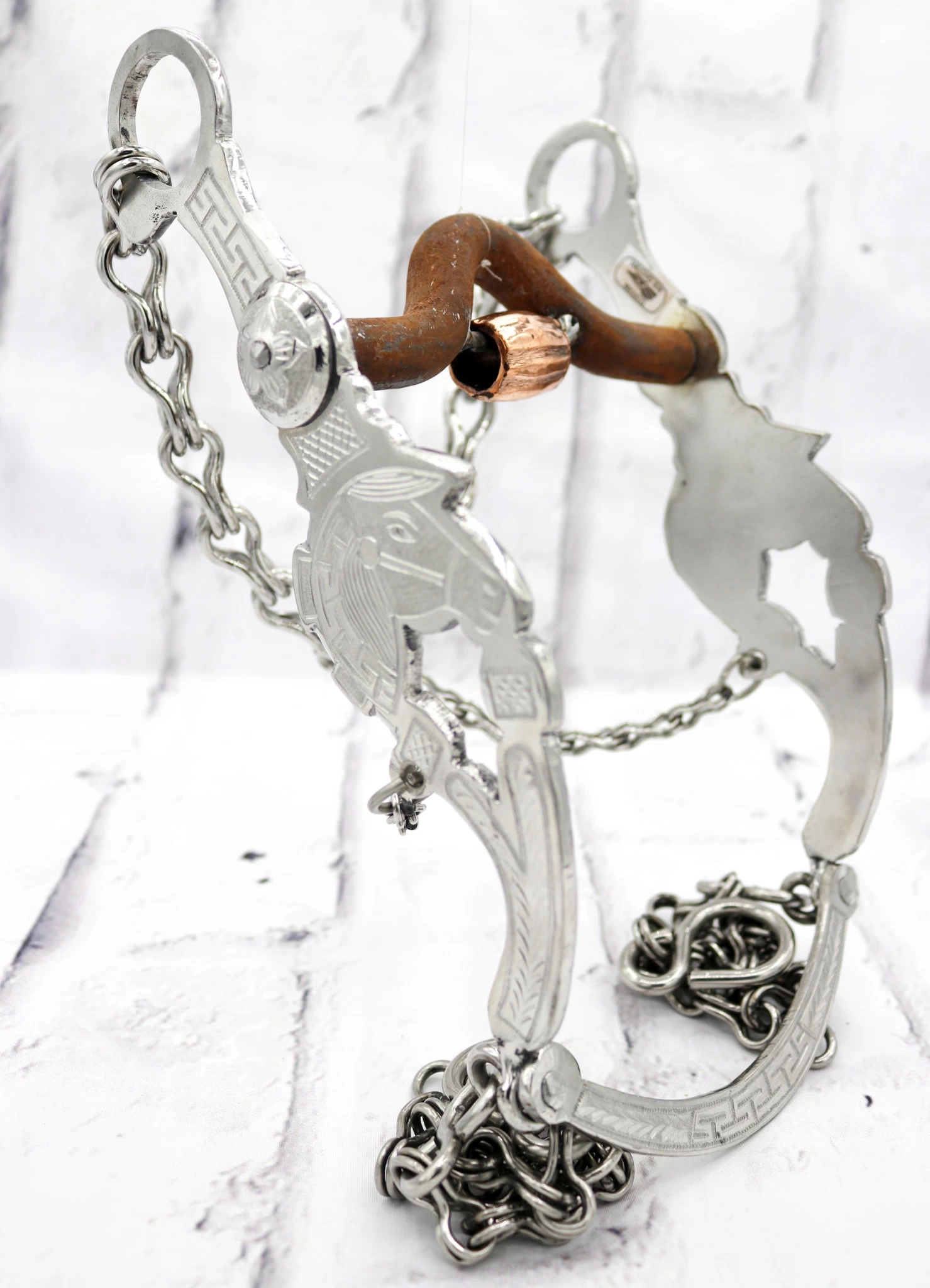 5 1/8" Diseño Grecas Caballo Freno Charro Horse Bit With Copper 3 5 1/8" Diseño Grecas Caballo Freno Charro Horse Bit With Copper