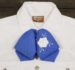 Moño Charro Fino Azul Flor Gris Charro Bow Tie