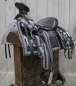 15.5 " Black Montura Charro Horse Saddle Con Cantinas Silla -Western Harness Shop image 648