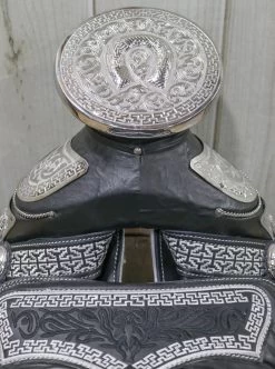 15.5 " Black Montura Charro Horse Saddle Con Cantinas Silla -Western Harness Shop image 650