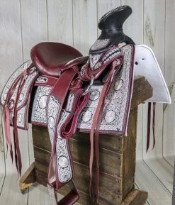 15.5" Montura Vino Bordada Diseno Flor Horse Saddle Embroidered -Western Harness Shop image 697