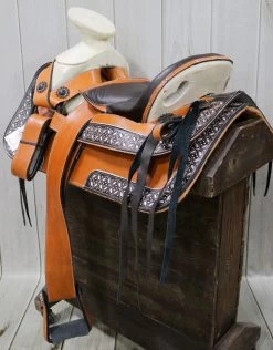 14.5" Mexican Saddle Montura Miel Diseno Charro -Western Harness Shop image 802