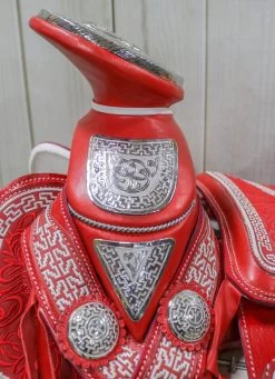 14.5" Montura Silla Charra Embroidered Red Charro Saddle Caballo -Western Harness Shop image 812
