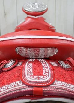 14.5" Montura Silla Charra Embroidered Red Charro Saddle Caballo -Western Harness Shop image 814