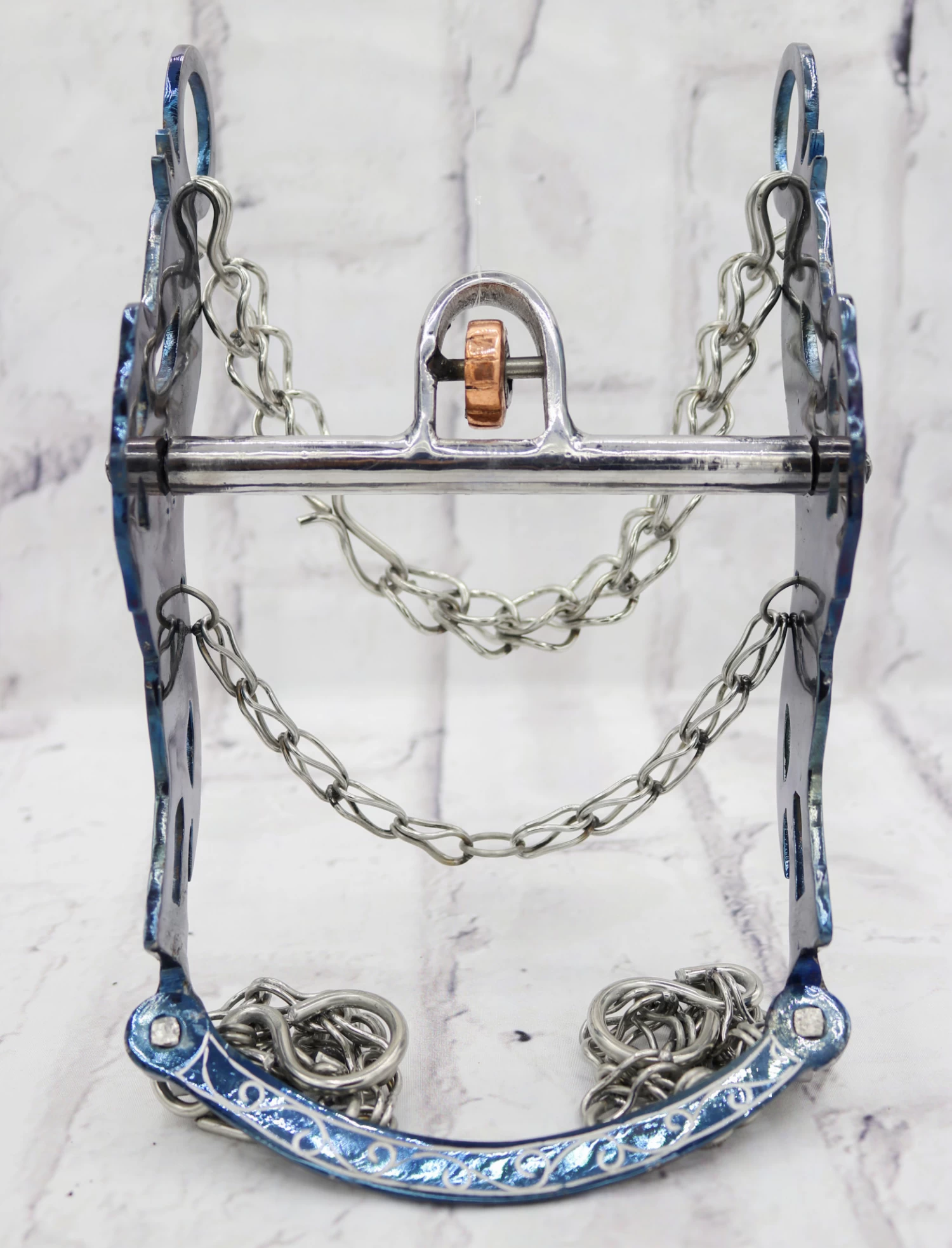 5" Azul Freno Charro Blue Cobre Horse Charro Bit 4 5" Azul Freno Charro Blue Cobre Horse Charro Bit - Image 2